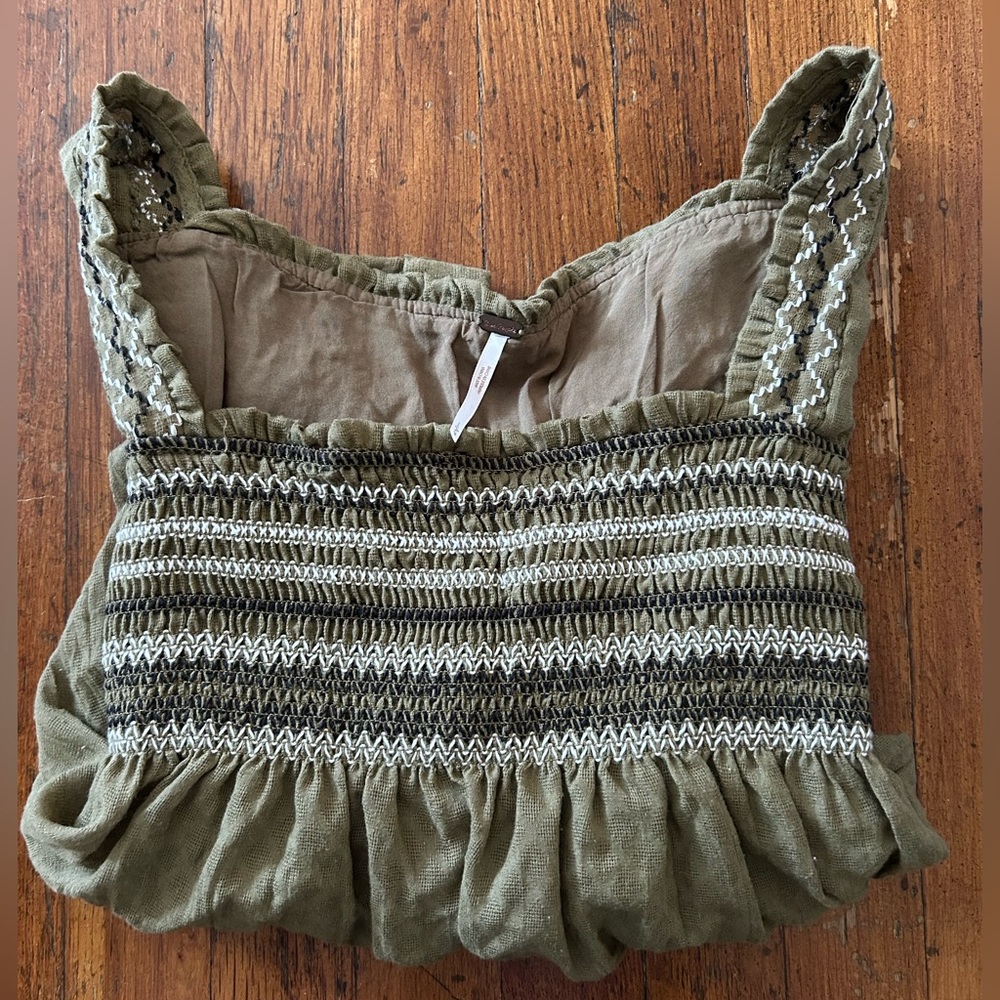 Free People Olive Green Smocked Women's Top